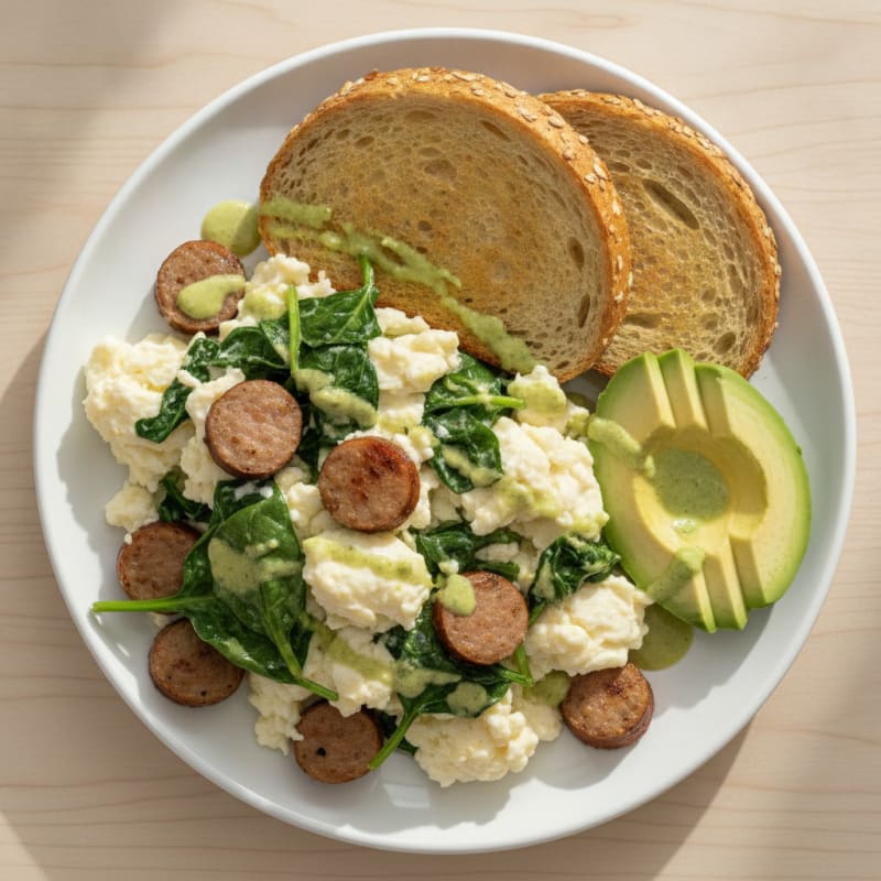 Egg White Scramble with Spinach and Turkey Sausage