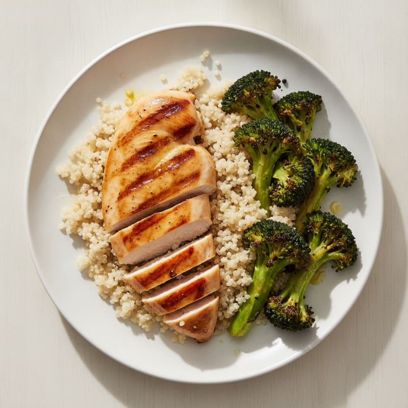 Grilled Chicken Breast with Quinoa and Roasted Broccoli