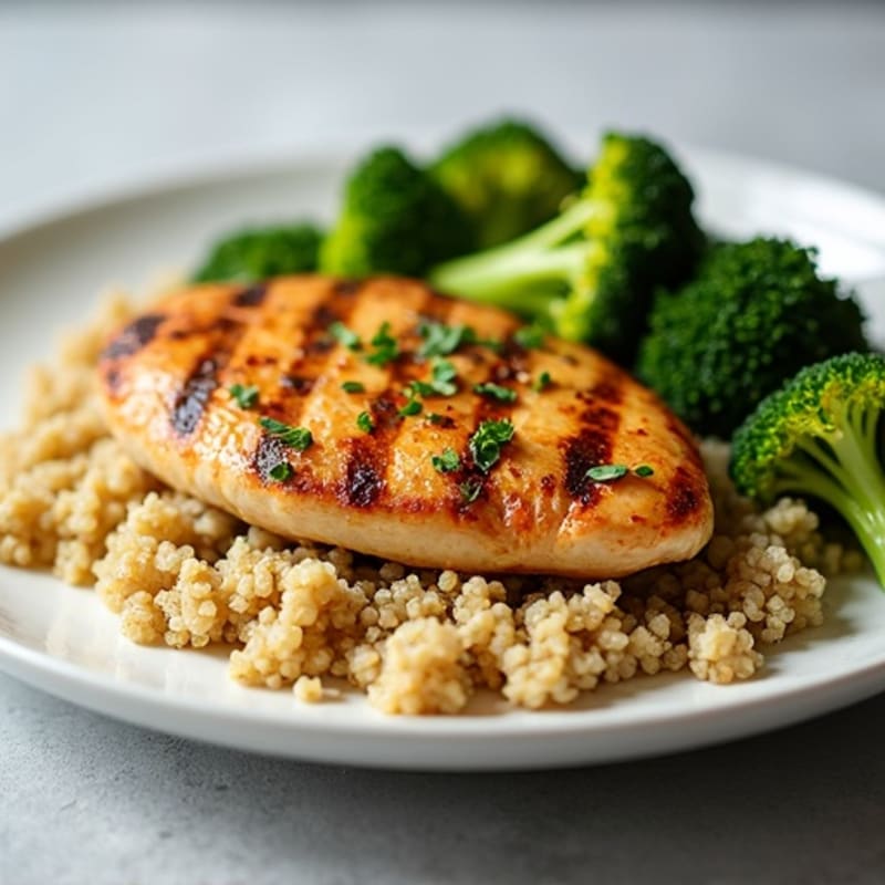 Grilled Chicken Breast with Quinoa and Roasted Broccoli