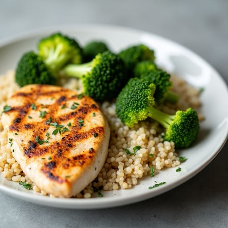Grilled Chicken Breast with Steamed Broccoli and Quinoa