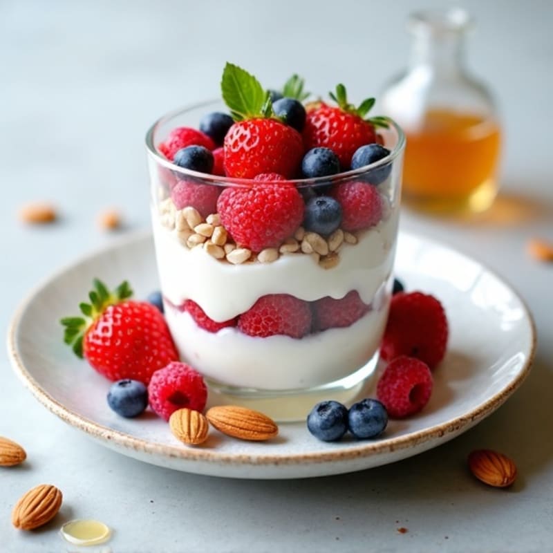 Greek Yogurt Protein Parfait with Mixed Berries and Almonds