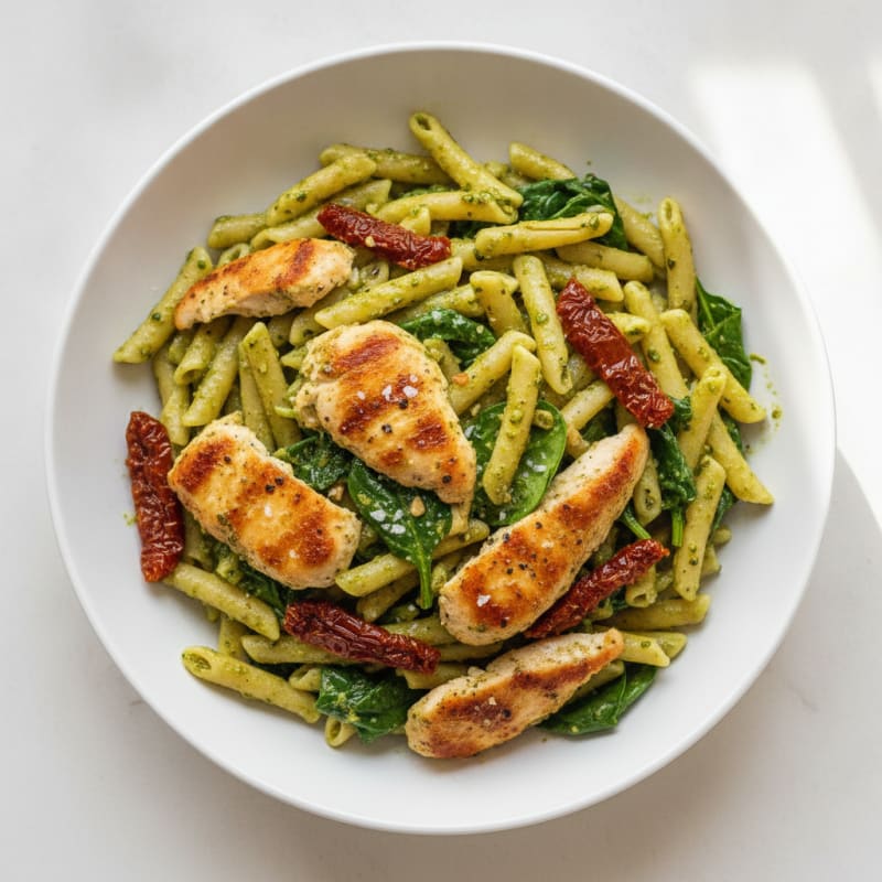 Pesto Chicken Pasta with Sun-Dried Tomatoes
