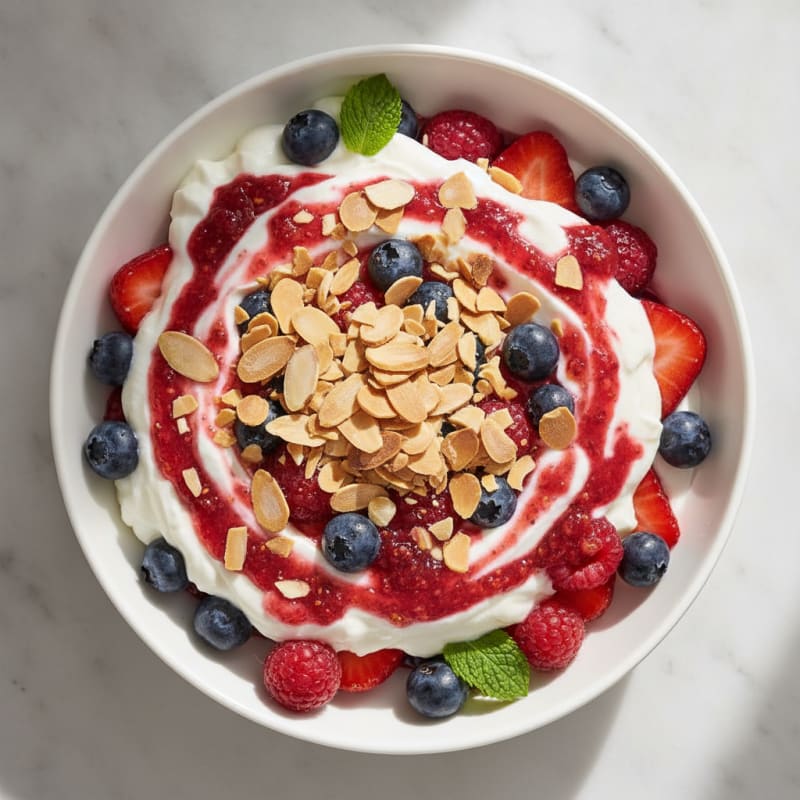 Greek Yogurt Protein Parfait with Mixed Berries and Almonds