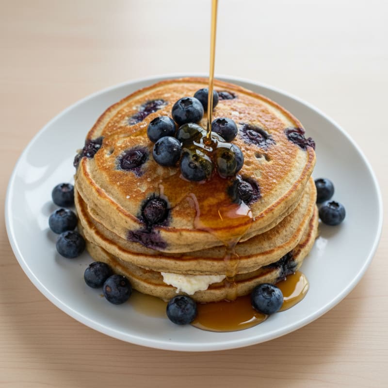Blueberry Ricotta Pancakes with Maple Syrup
