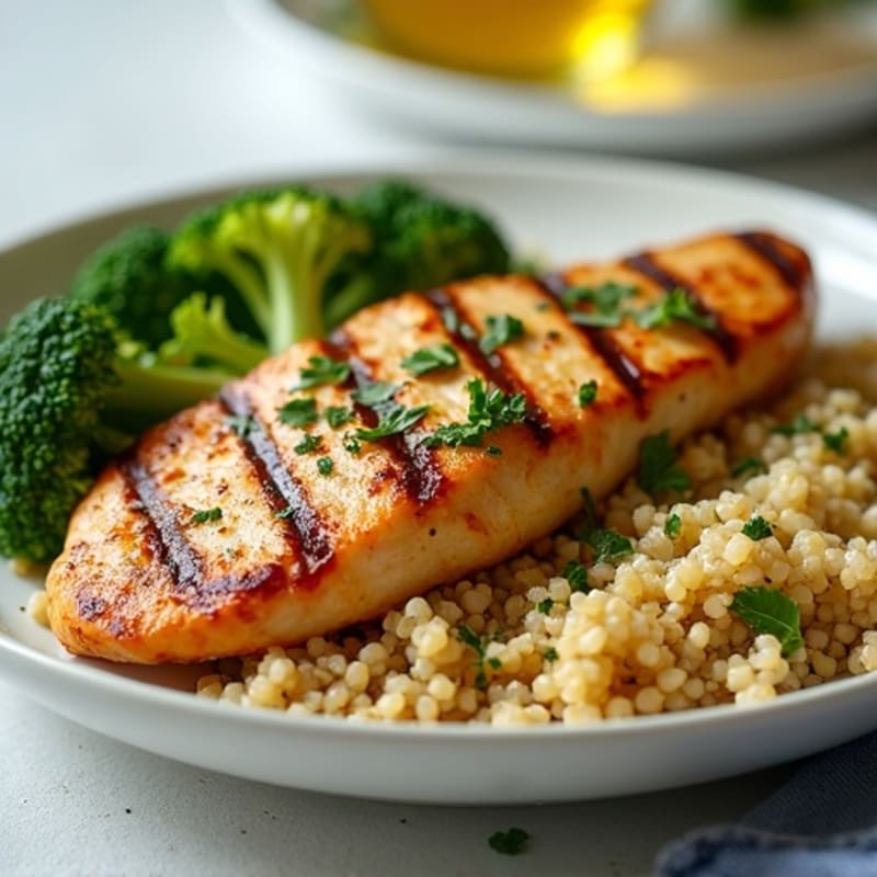 Grilled Chicken Breast with Quinoa and Roasted Broccoli