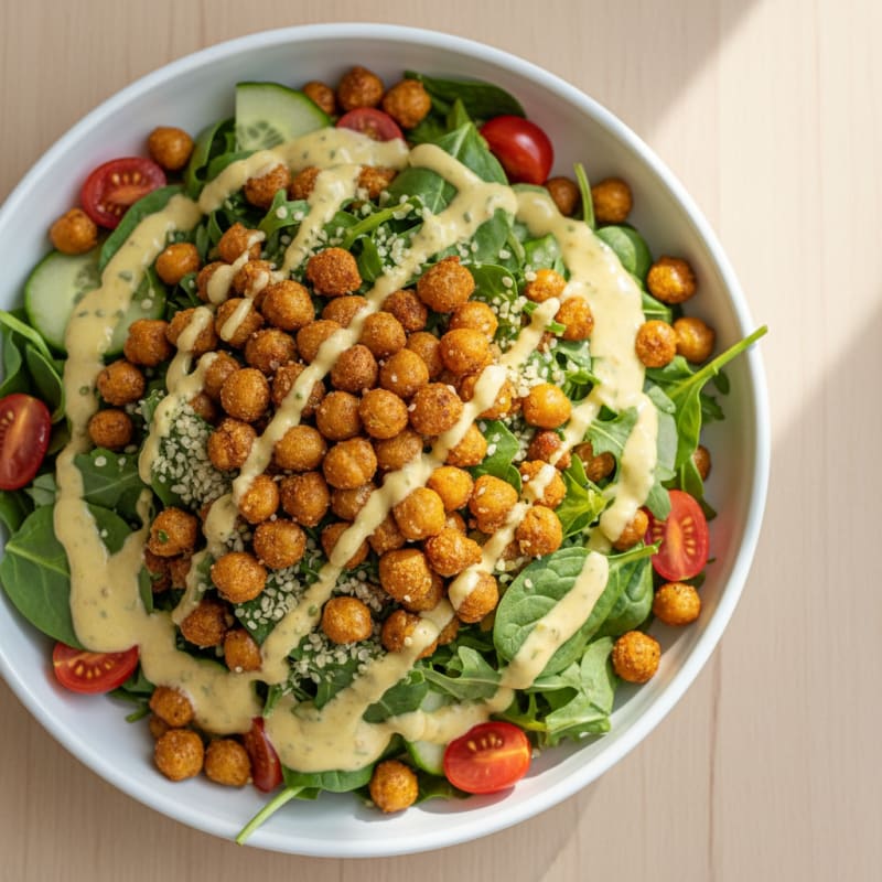 Crispy Chickpea Salad with Lemon-Tahini Dressing