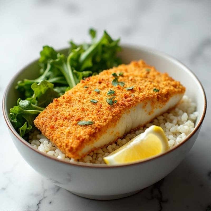 Crispy Panko-Crusted Fish Rice Bowl