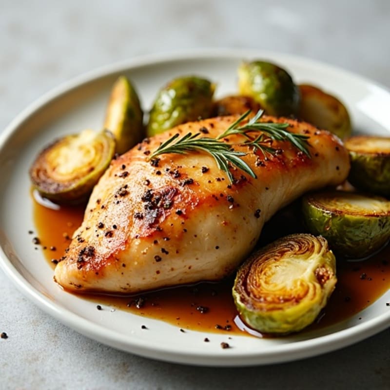 Lemon Herb Roasted Chicken with Balsamic Glazed Brussels Sprouts