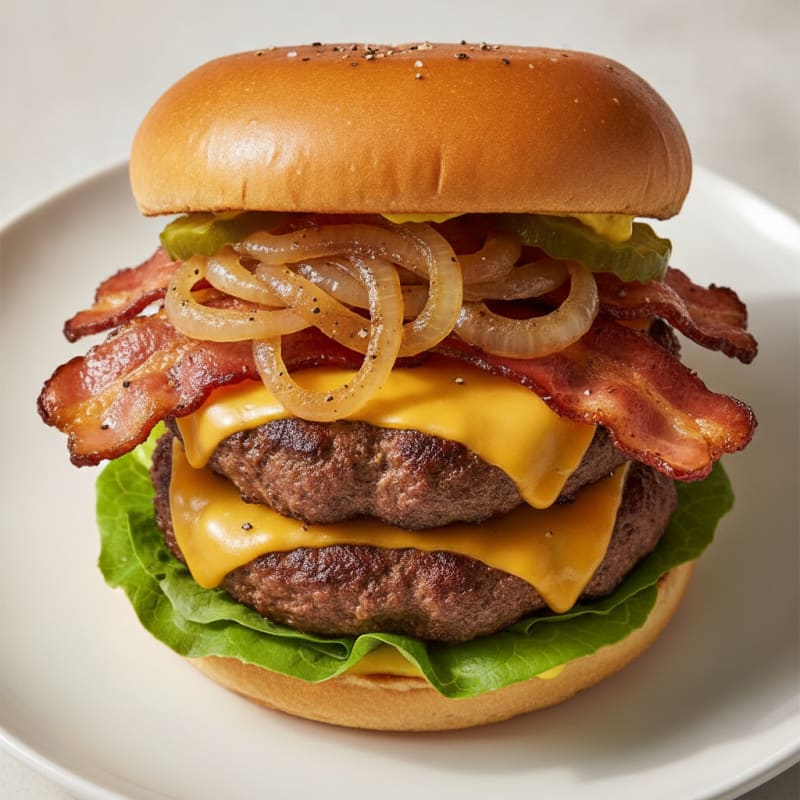 Double Bacon Cheeseburger with Caramelized Onions