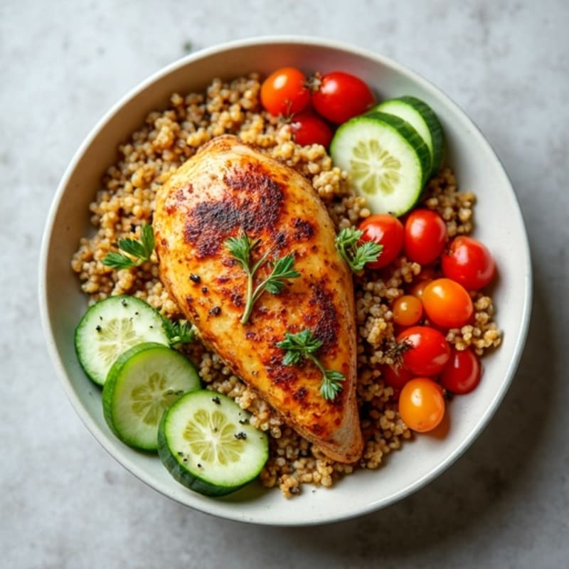 Herb-Roasted Chicken and Quinoa Bowl with Fresh Vegetables