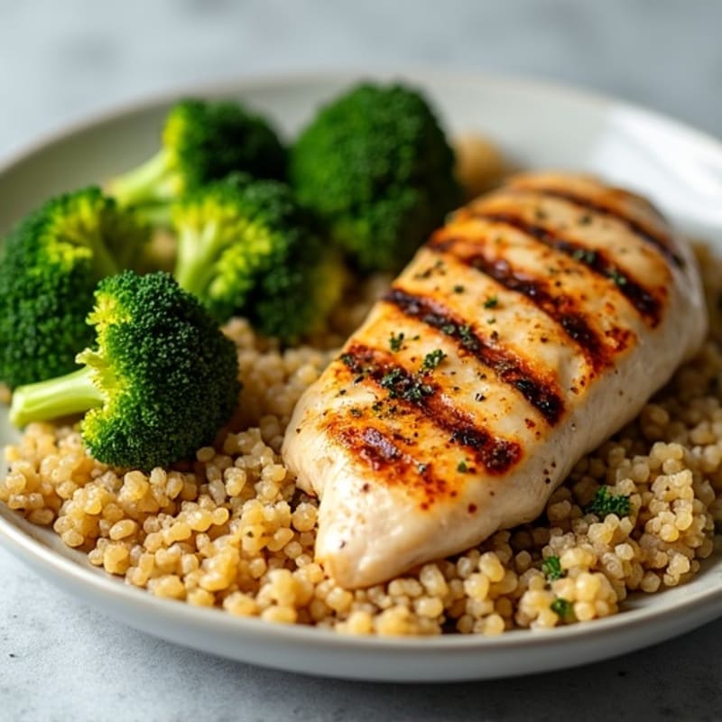 Grilled Chicken Breast with Quinoa and Roasted Broccoli