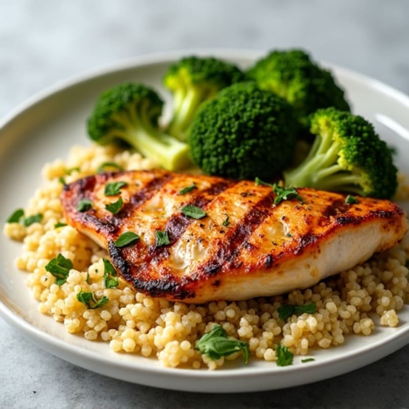 Grilled Chicken Breast with Quinoa and Roasted Broccoli