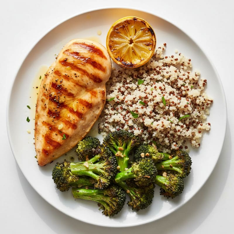 Grilled Chicken Breast with Quinoa and Roasted Broccoli