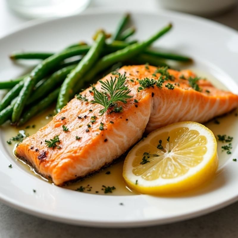 Flaky Lemon-Herb Baked Salmon with Roasted Crispy Green Beans