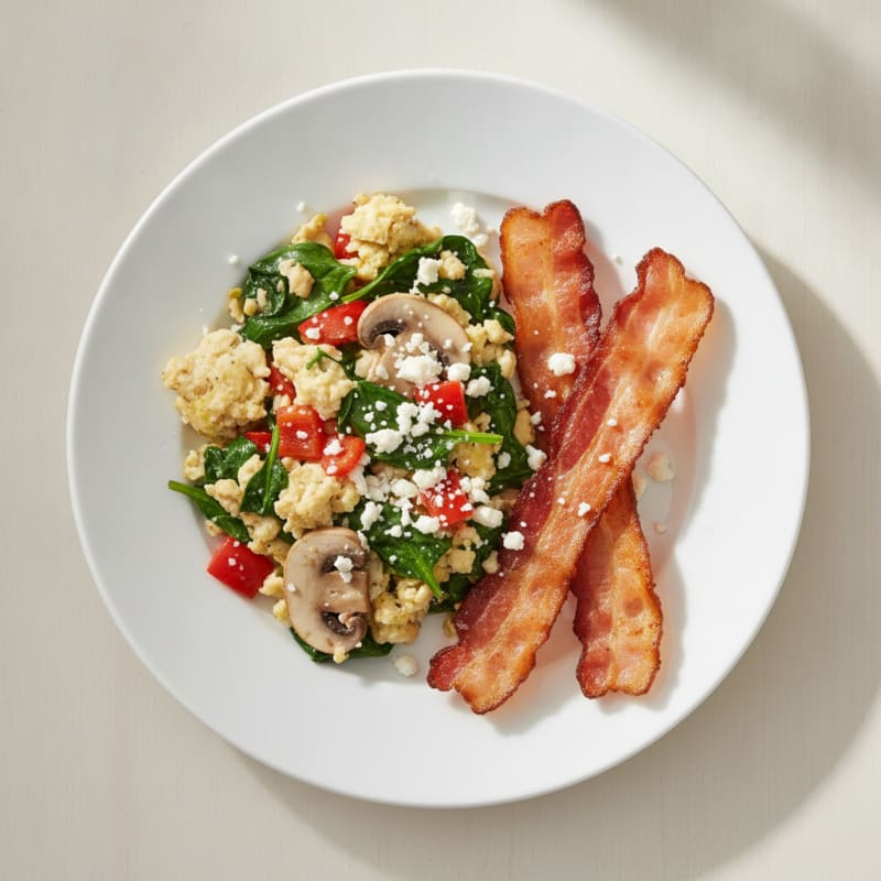 Egg White Veggie Scramble with Turkey Bacon