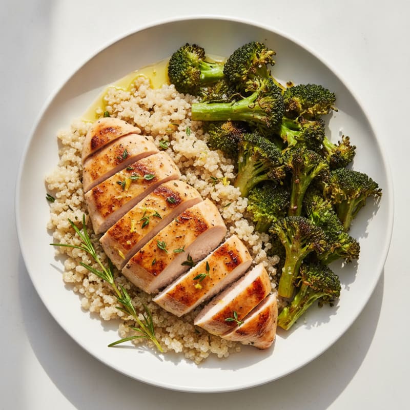 Grilled Chicken Breast with Roasted Broccoli and Quinoa
