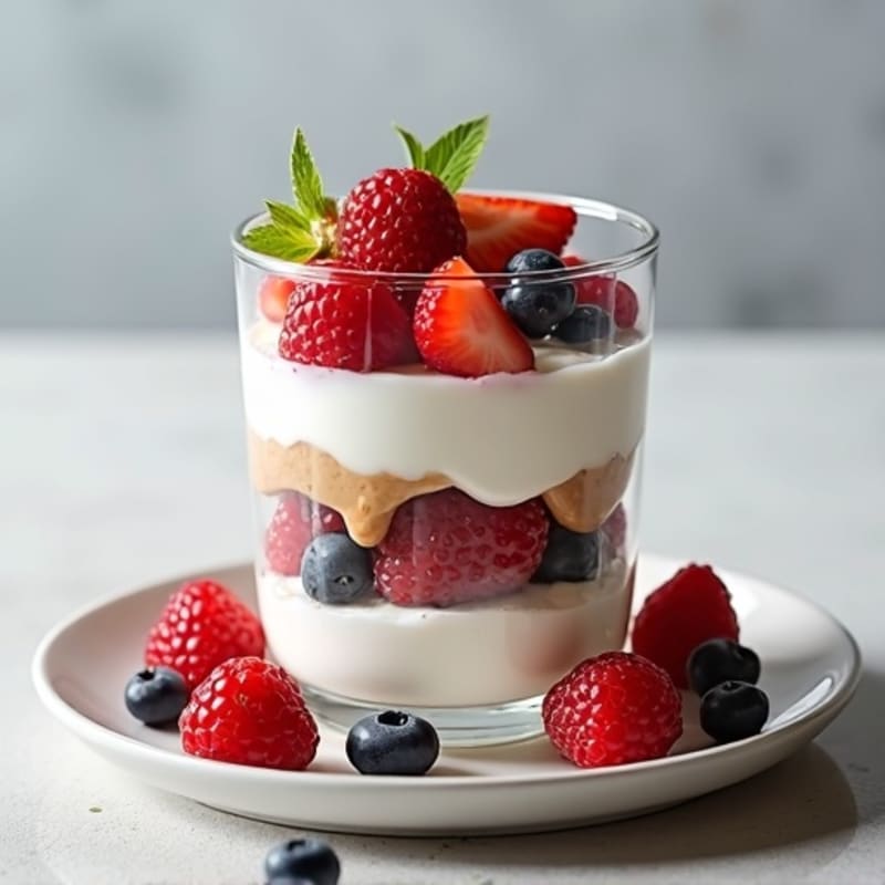 Greek Yogurt Protein Parfait with Mixed Berries and Almond Butter