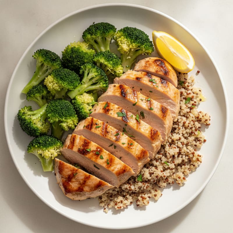 Grilled Turkey Breast with Quinoa and Steamed Broccoli