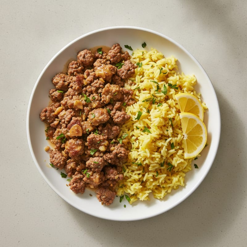 Garlic Herb Beef with Lemon Rice