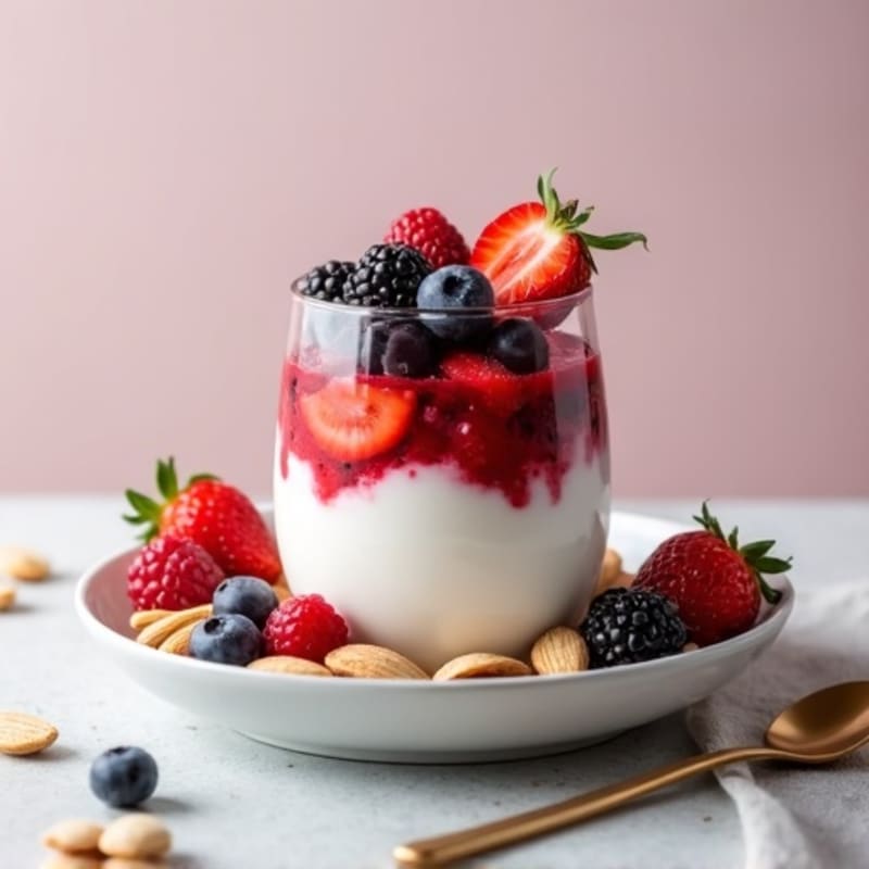 Greek Yogurt Protein Parfait with Mixed Berries and Almonds