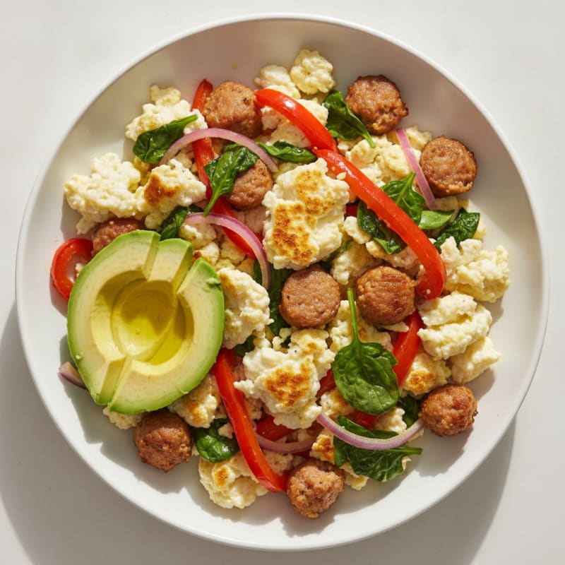 Egg White Veggie Scramble with Turkey Sausage