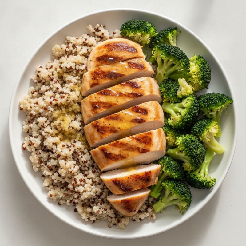 Grilled Chicken Breast with Quinoa and Steamed Broccoli