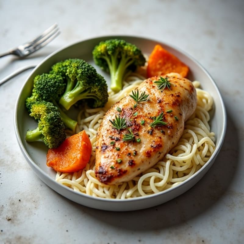 Herb-Roasted Chicken with Crispy Roasted Broccoli and Sweet Potatoes