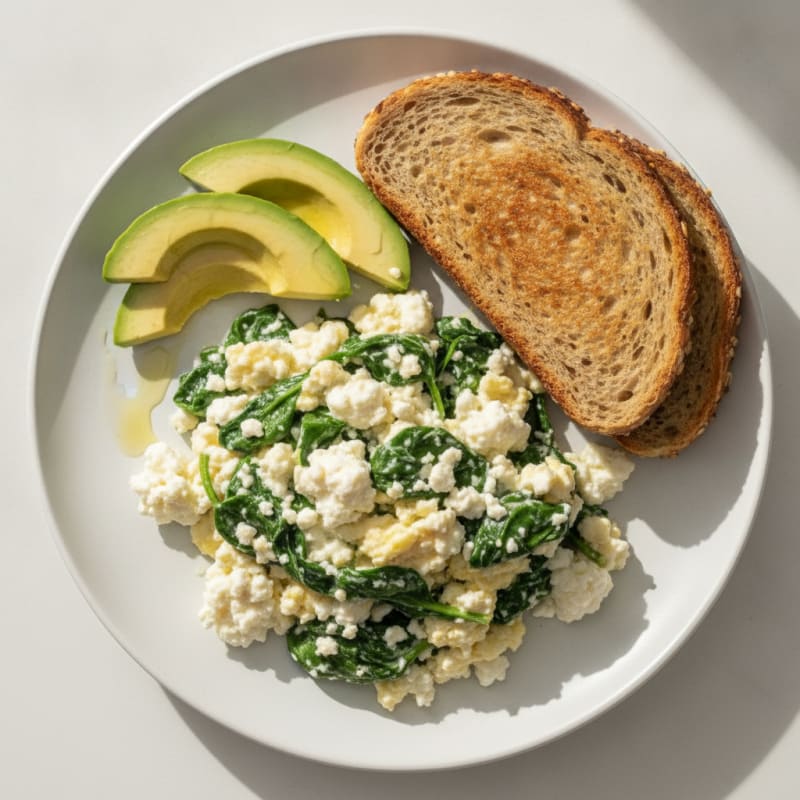 Scrambled Eggs with Cottage Cheese and Spinach
