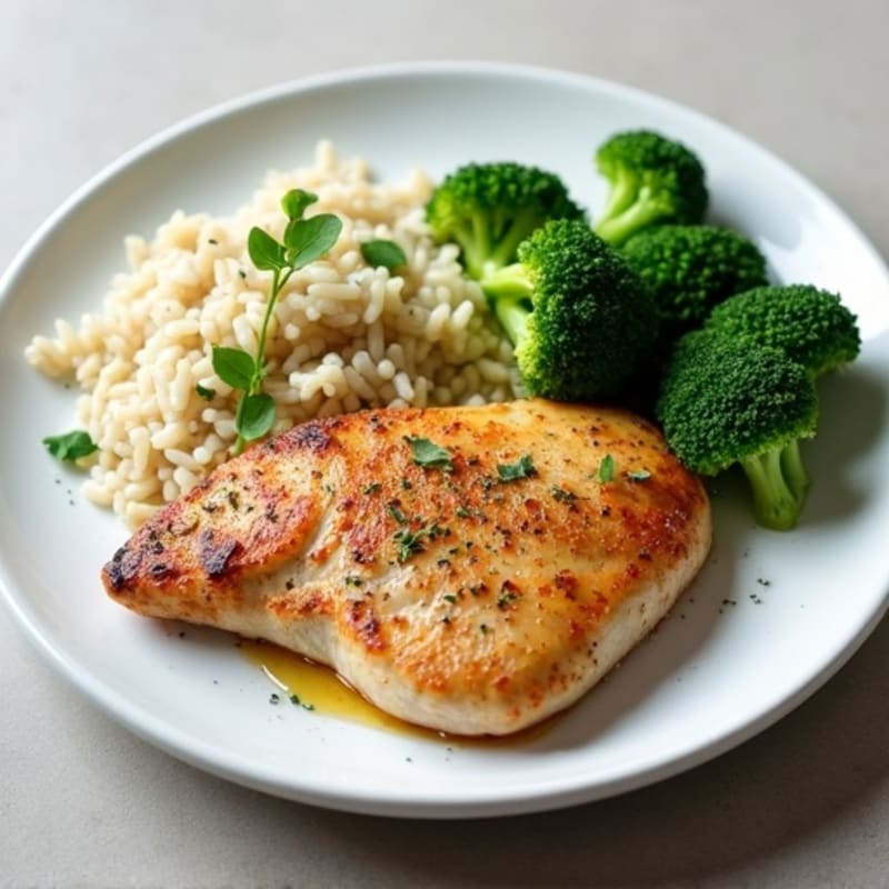 Seared Chicken Breast with Herb Rice and Steamed Broccoli