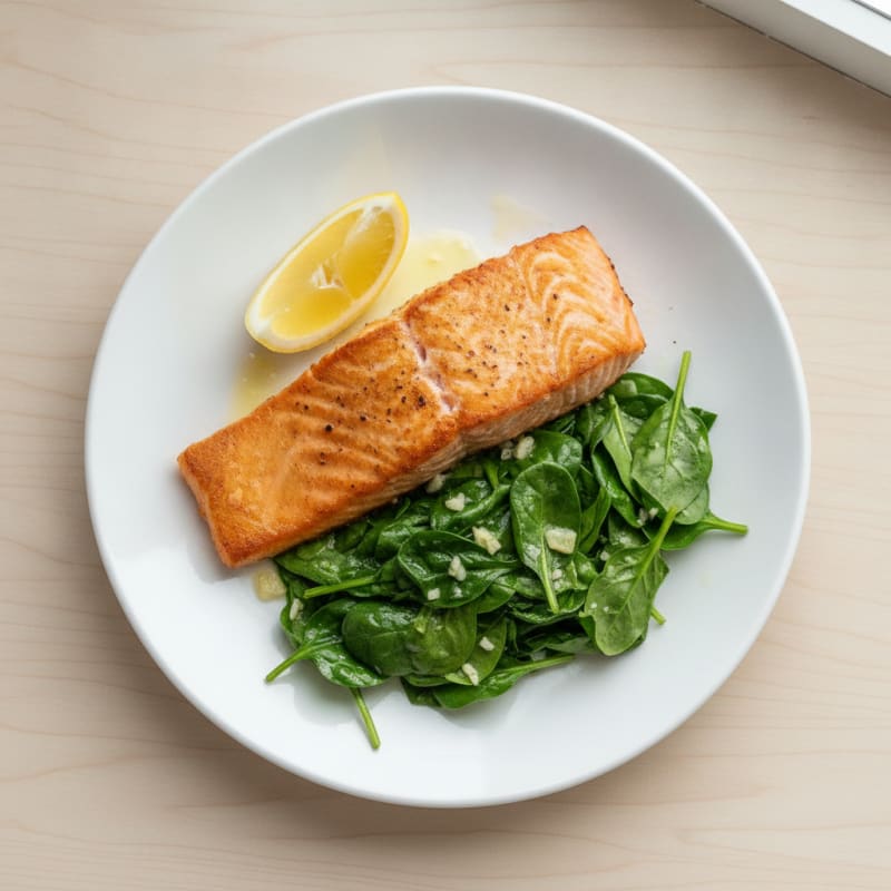 Pan-Seared Salmon with Garlic Spinach