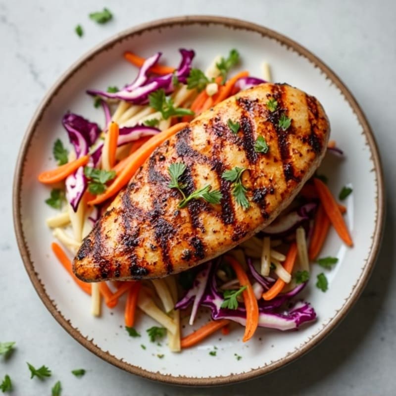 Grilled Chicken Breast with Crunchy Cabbage Slaw