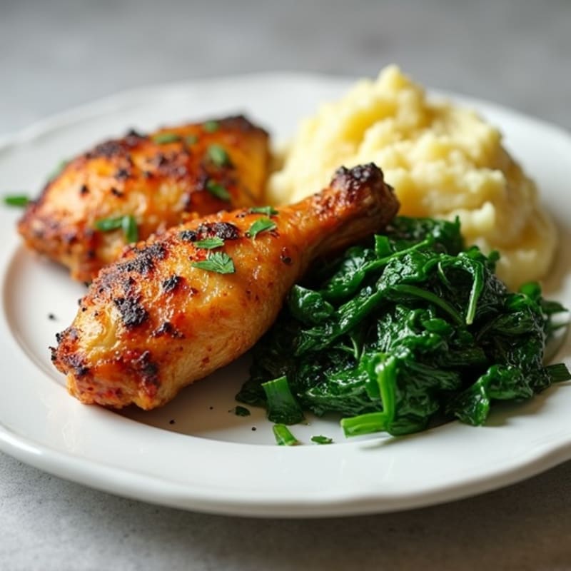 Herb-Roasted Turkey Wings with Creamy Garlic Mashed Potatoes and Sautéed Spinach