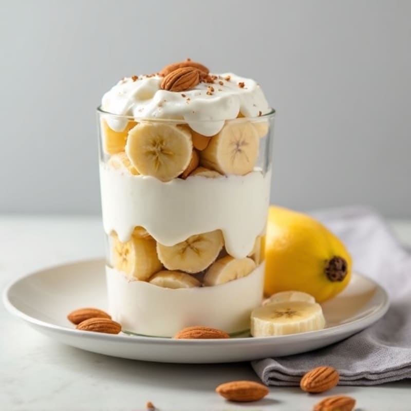 Greek Yogurt Parfait with Sliced Banana and Roasted Almonds