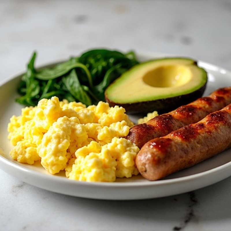 Egg White Scramble with Turkey Sausage and Sautéed Spinach