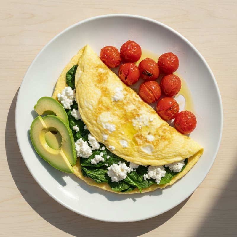 Egg White Spinach Omelette with Cottage Cheese and Cherry Tomatoes