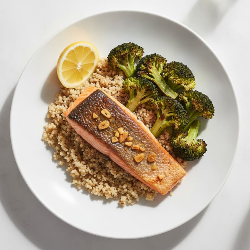 Crispy Baked Salmon with Quinoa and Roasted Broccoli