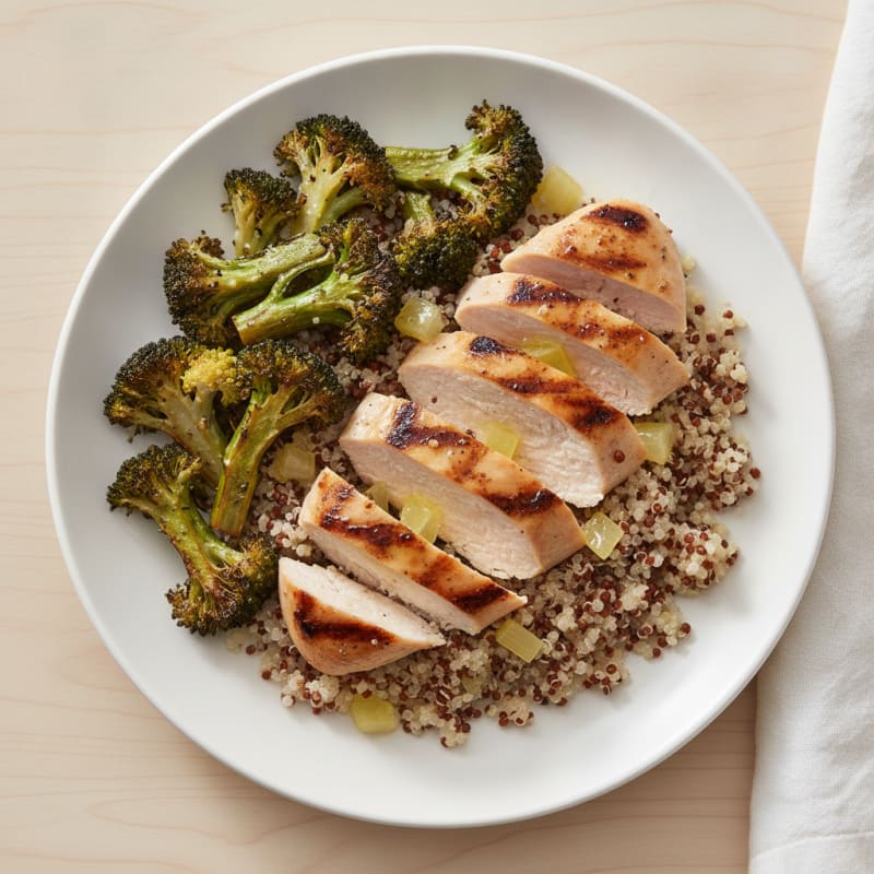 Grilled Chicken Breast with Quinoa and Roasted Broccoli