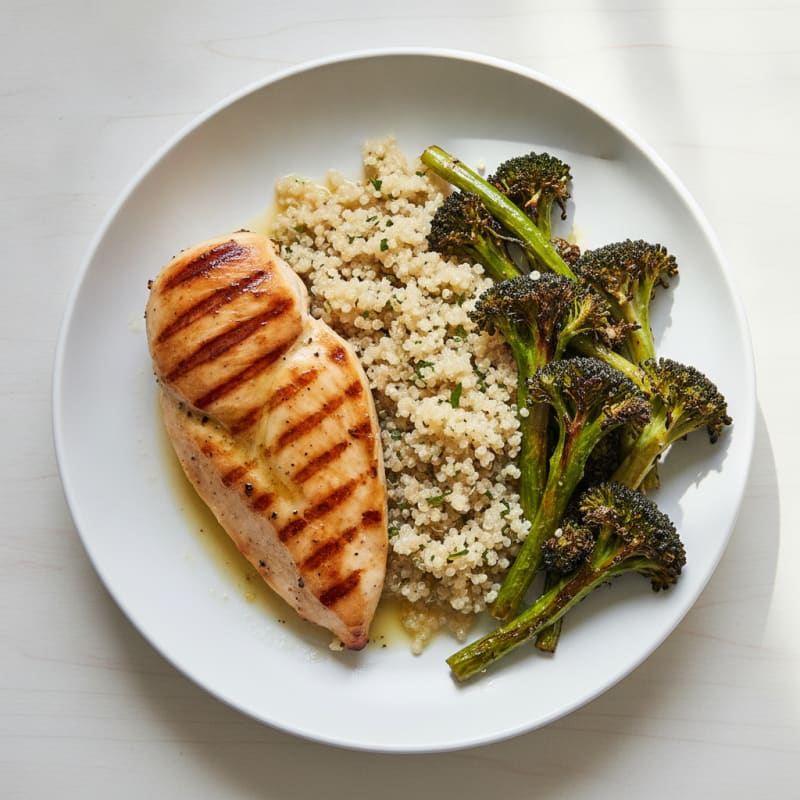 Grilled Chicken Breast with Roasted Broccoli and Quinoa