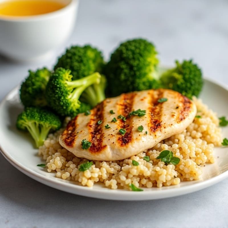 Grilled Lemon Chicken with Quinoa and Roasted Broccoli