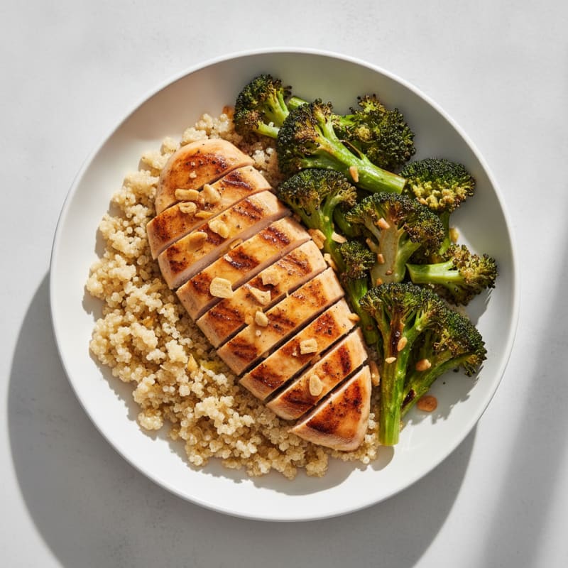 Grilled Chicken and Quinoa Bowl with Roasted Broccoli