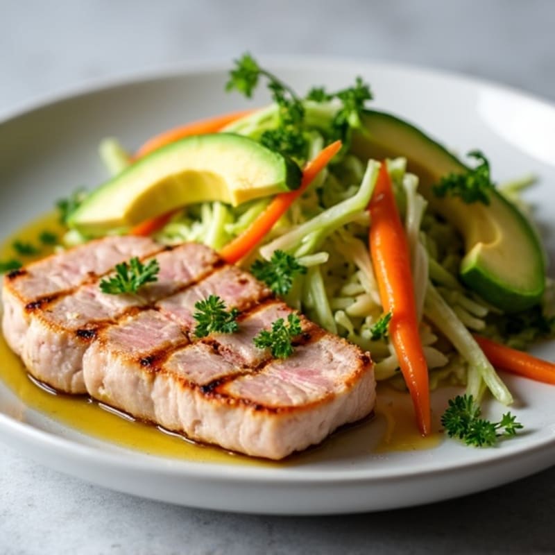 Grilled Tuna Steak with Crunchy Cabbage Slaw