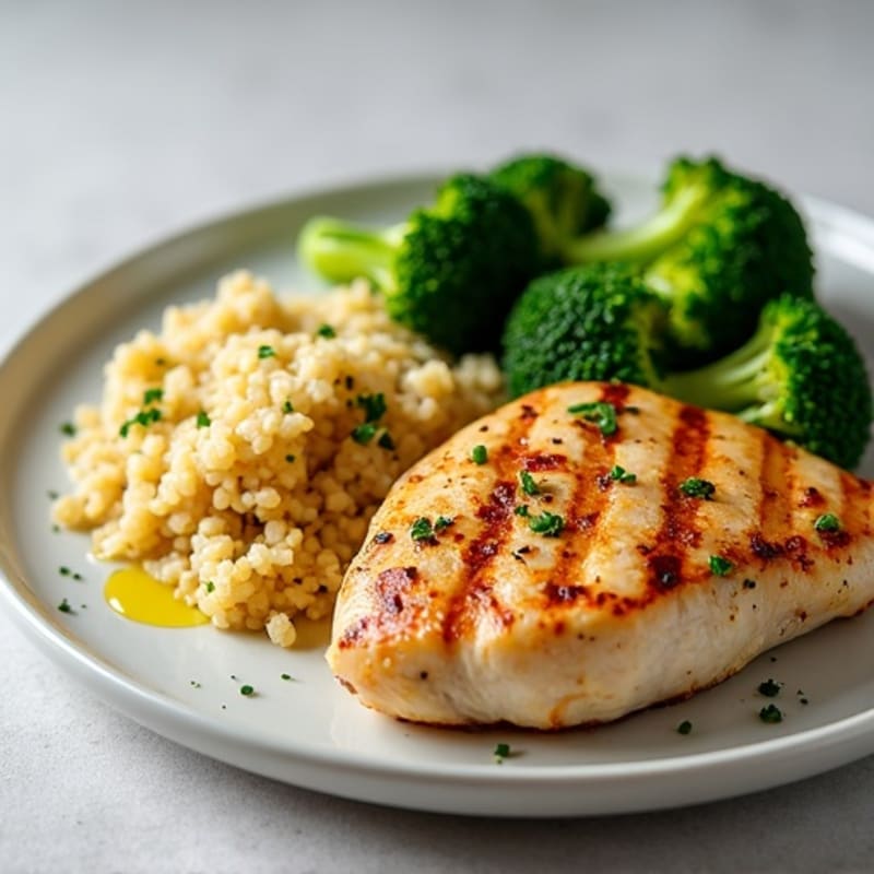 Grilled Chicken Breast with Quinoa and Roasted Broccoli