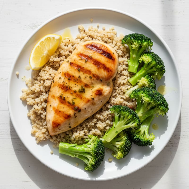 Grilled Chicken Breast with Quinoa and Steamed Broccoli