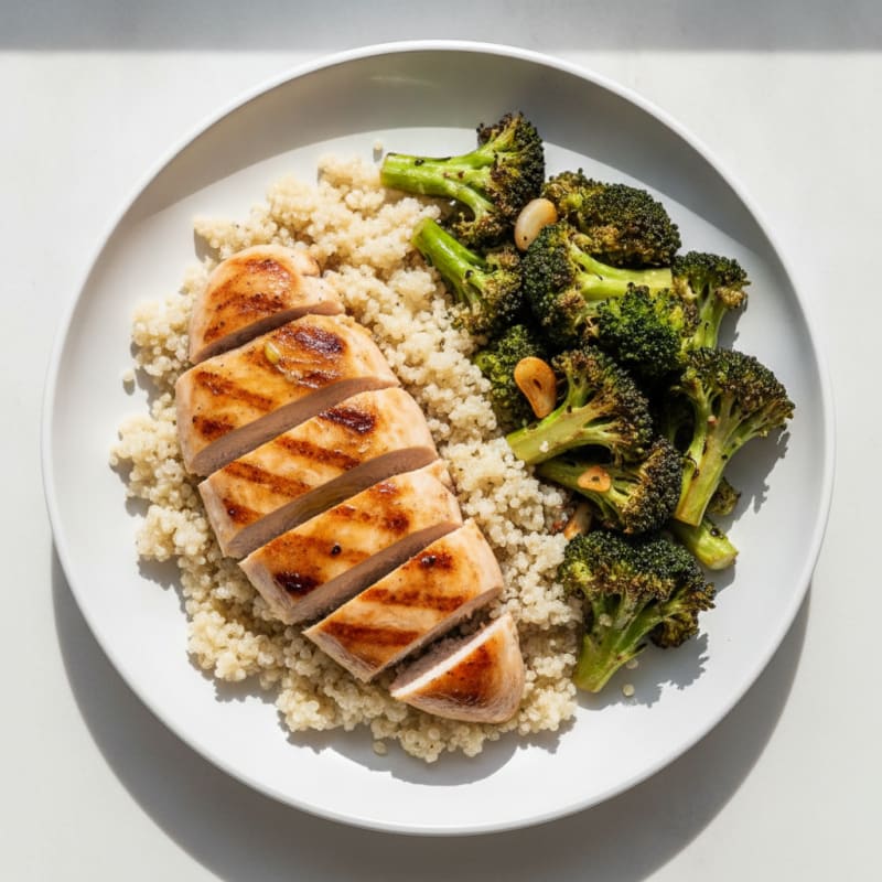 Grilled Chicken Breast with Roasted Broccoli and Quinoa