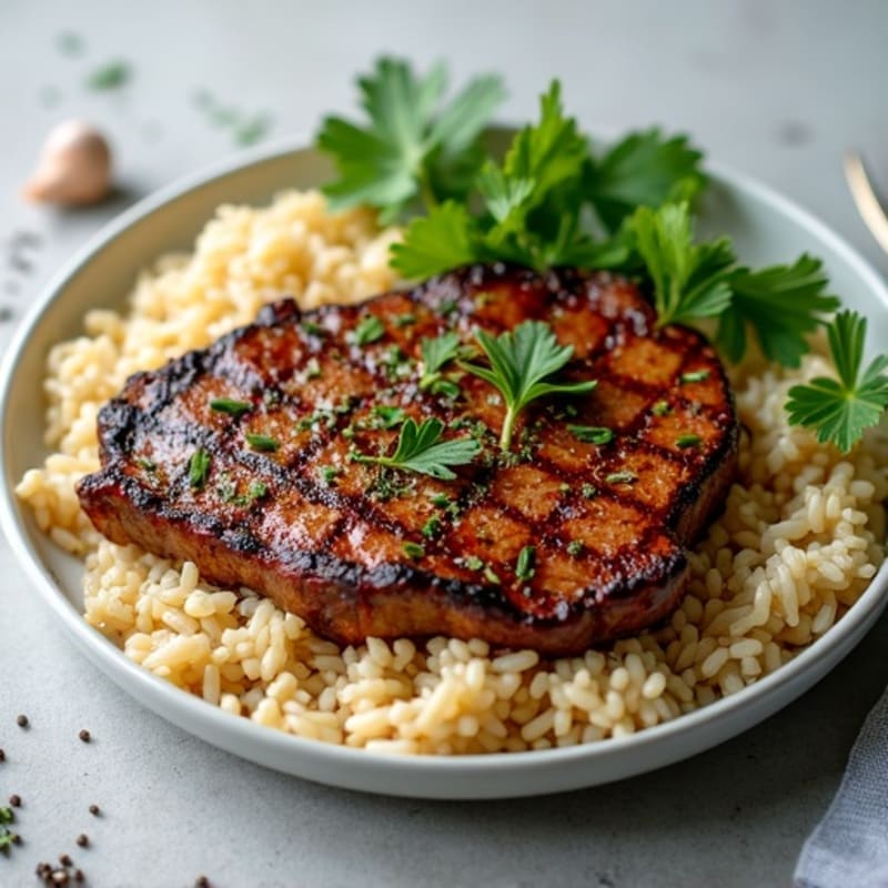 Tender Seared Steak with Fluffy Garlic Herb Rice