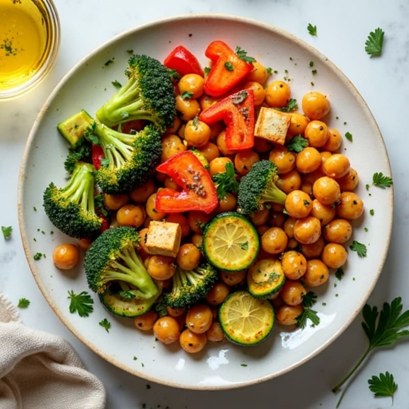 Sheet Pan Roasted Vegetables and Chickpeas with Lemon-Herb Dressing