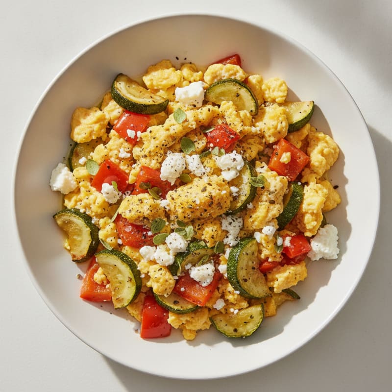 Hearty Scrambled Eggs with Roasted Vegetables