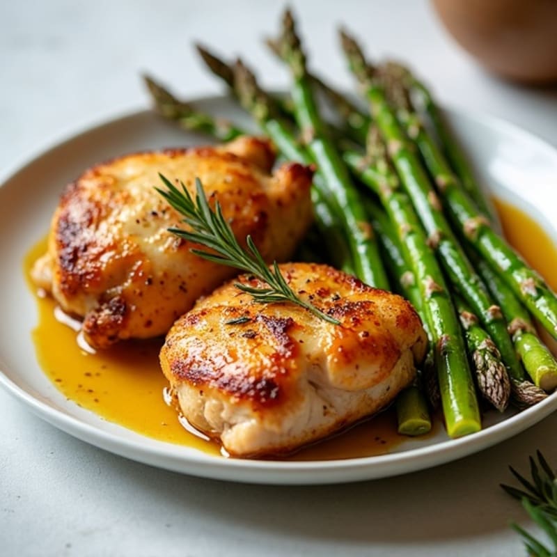 Crispy Lemon-Herb Roasted Chicken Thighs with Roasted Asparagus