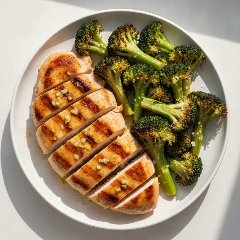 Grilled Lemon Garlic Chicken Breast with Roasted Broccoli