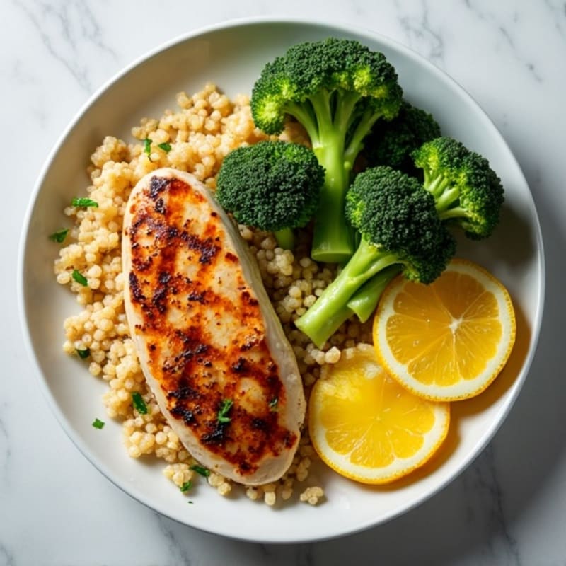 Grilled Chicken Breast with Roasted Broccoli and Quinoa